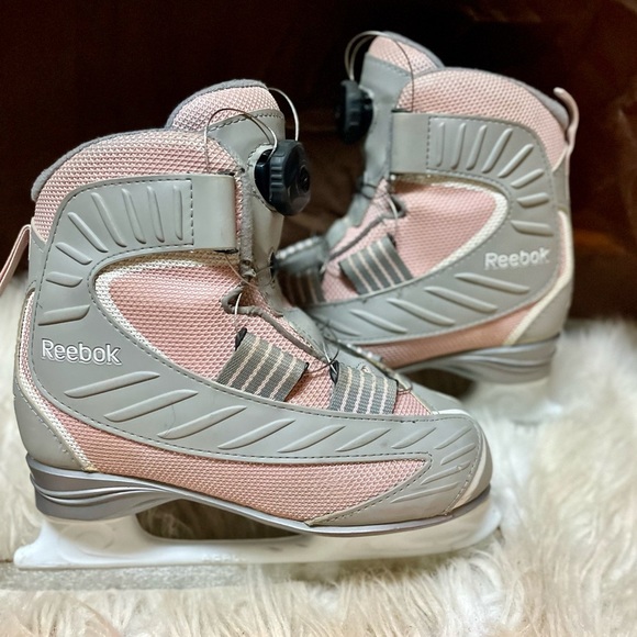 REEBOK Pink & Grey Twist to Tie Figure Skates Size 6 US Women’s / 4.5 Youth - Picture 1 of 5